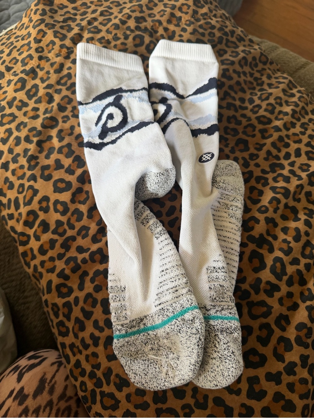 Stance White Crew Athletic Socks with Navy and Teal Accents